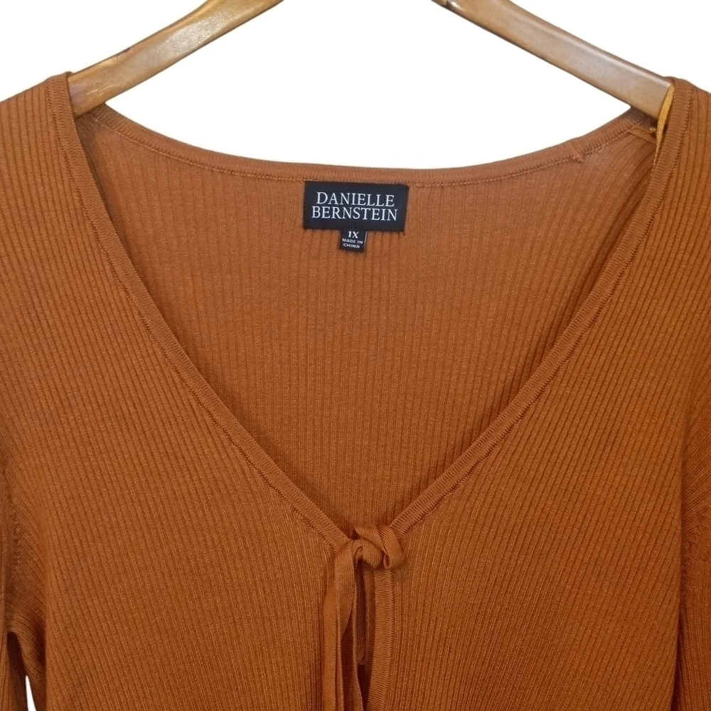 Danielle Bernstein Tie Front Ribbed Crop Cardigan Honey Ginger NWT Size 1X - Picture 4 of 11